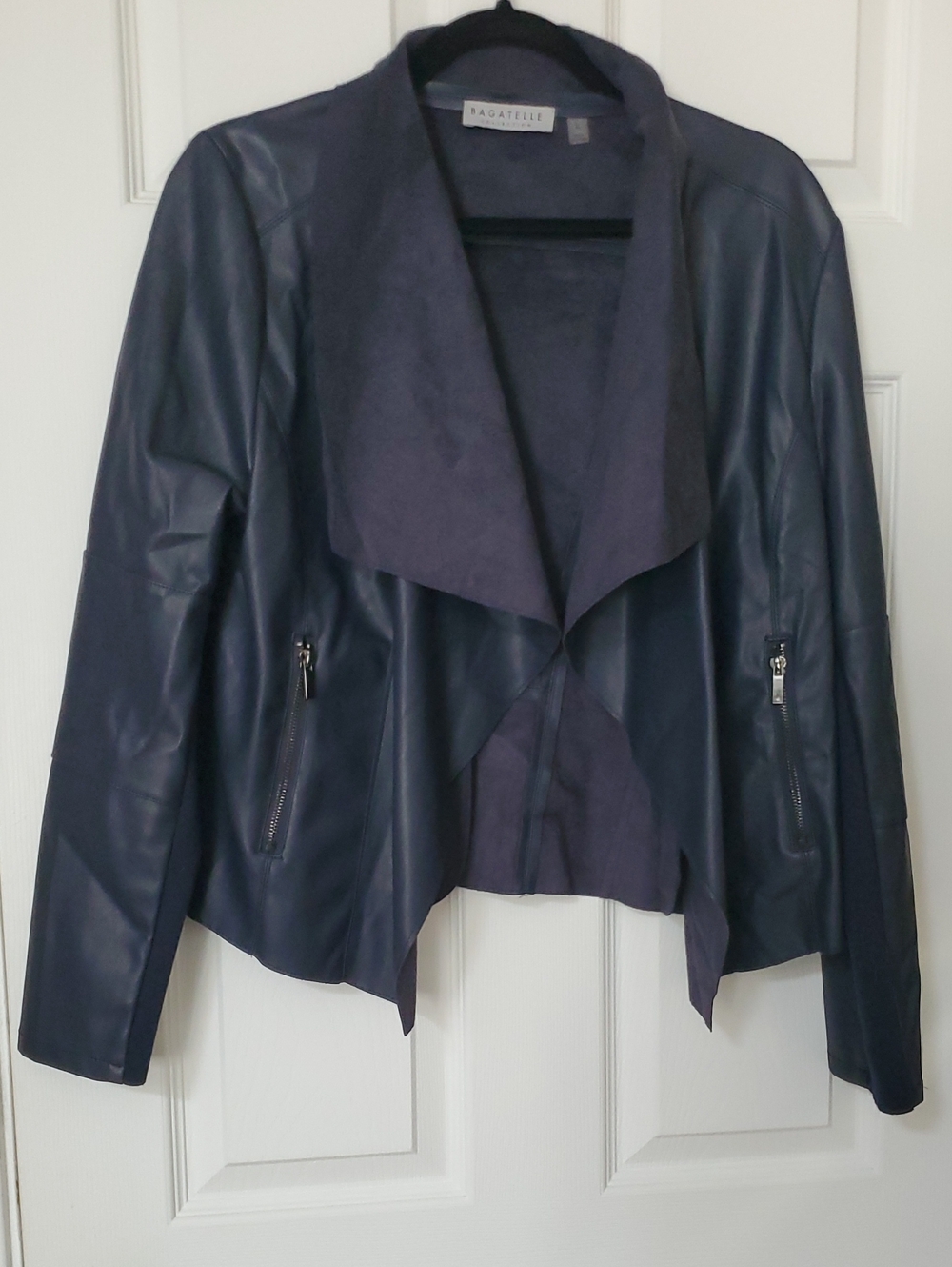 Bagatelle Faux-Leather Draped Open Front Jacket